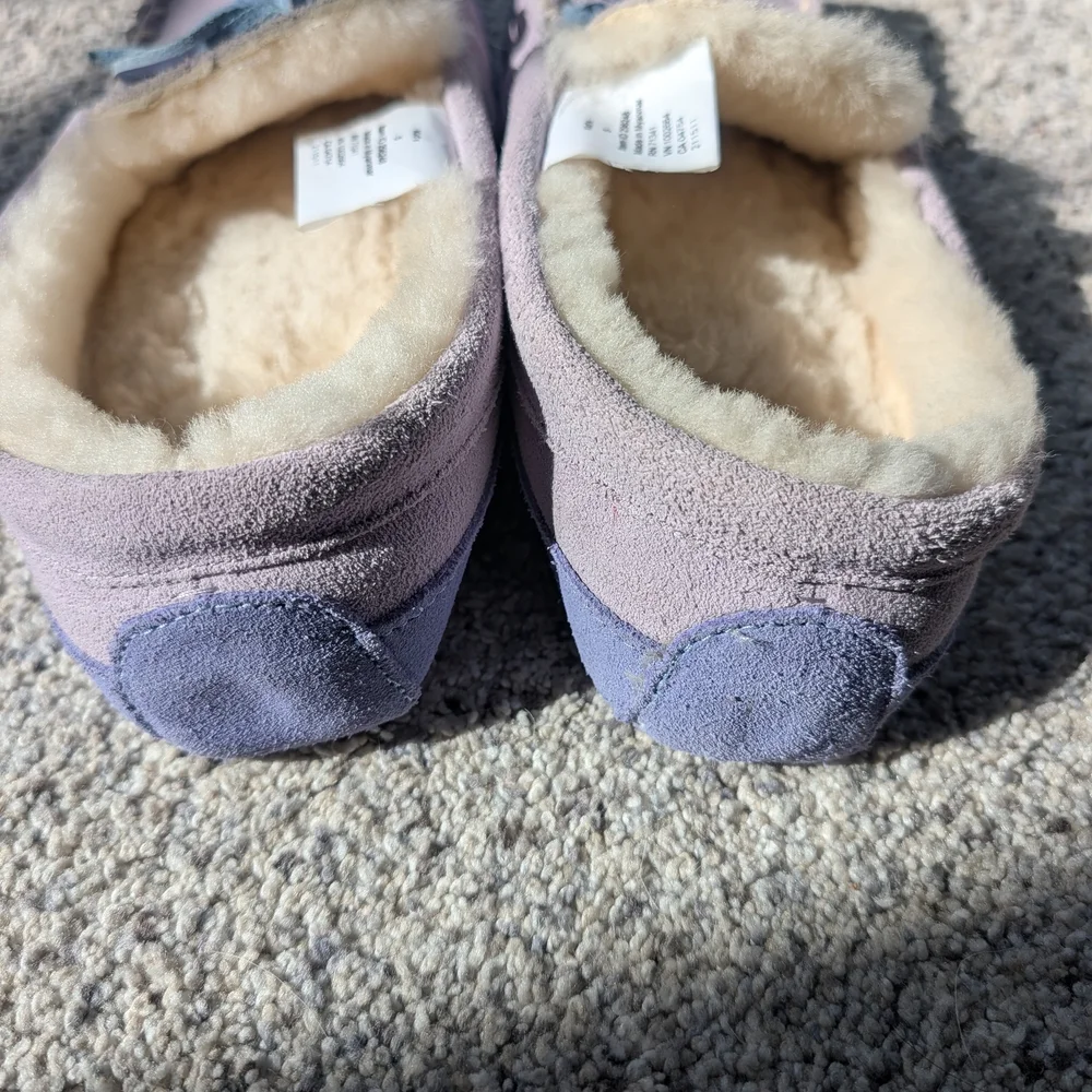 LL Bean Lavender Suede Slippers with Cream Lining